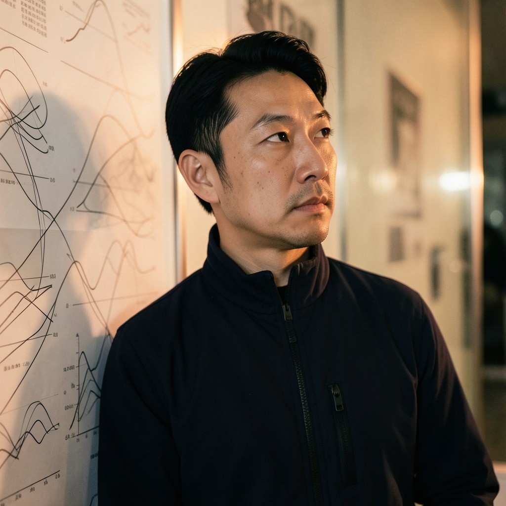 Portrait of structure coach beside annotated chart prints
