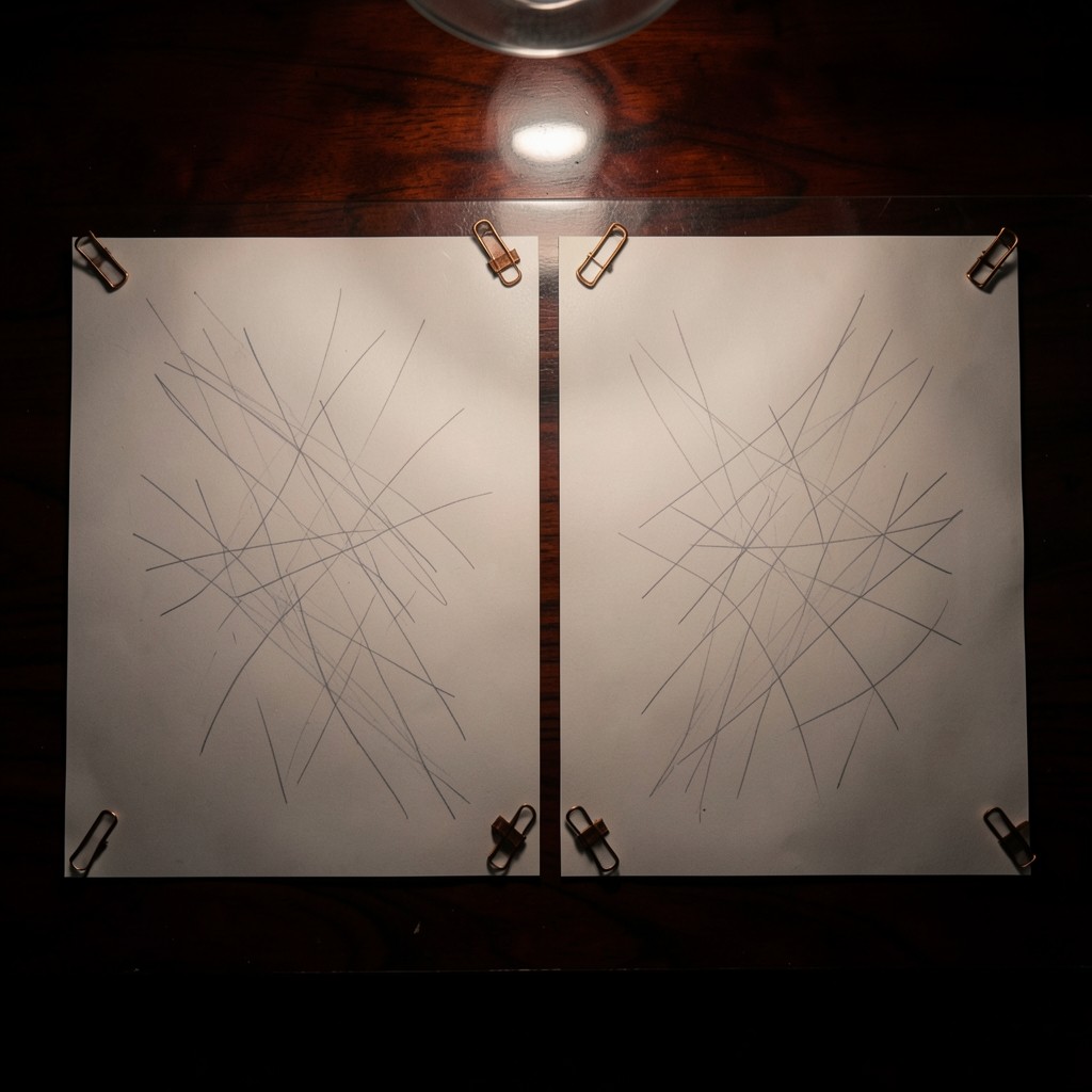 Two chart printouts side by side showing conflicting swing marks